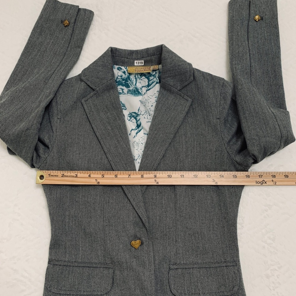 Princess Vera Wang Blazer Women's XS Grey Herringbone Heart Button Toile Jacket - Picture 5 of 10